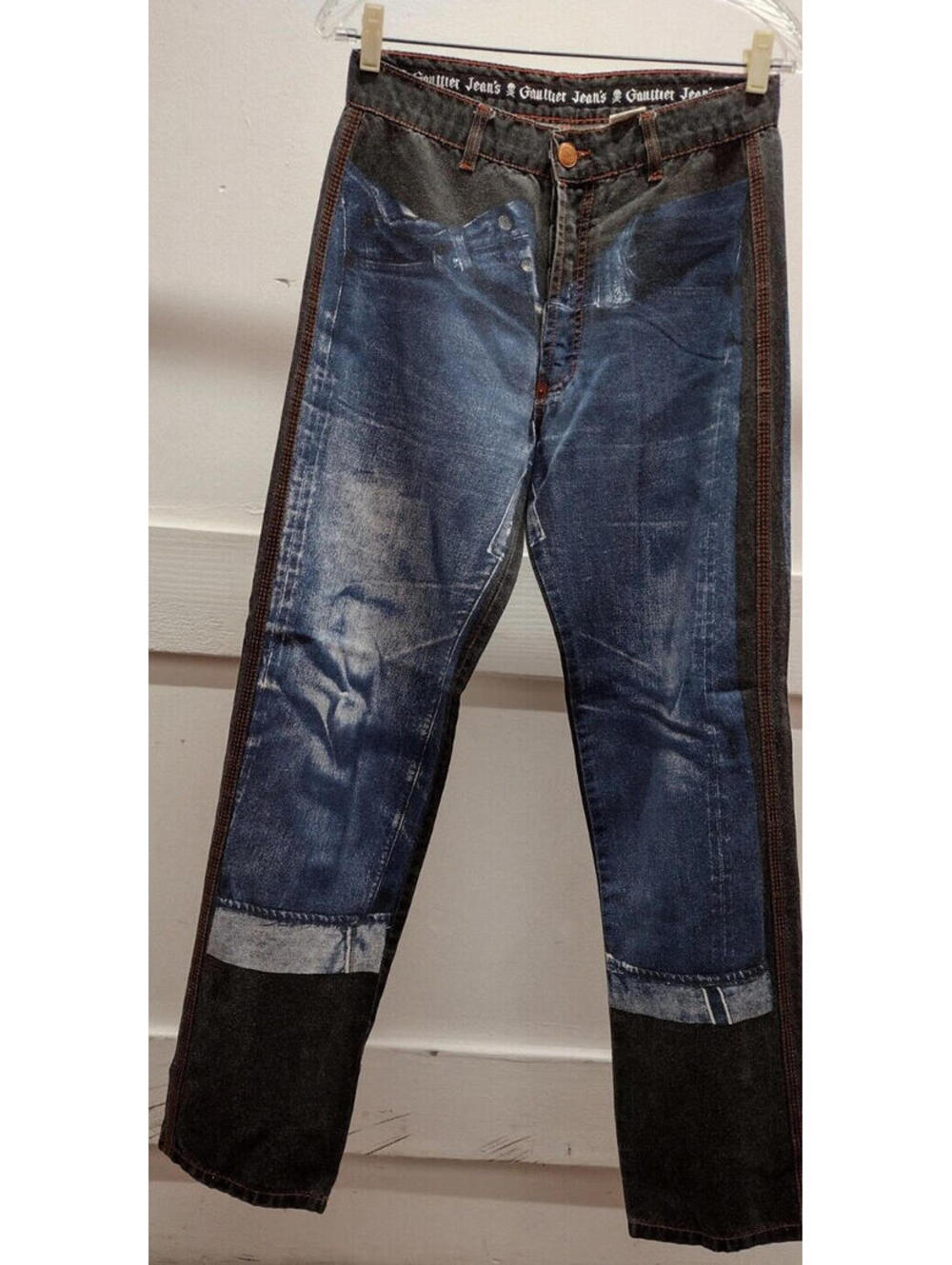 JEAN PAUL GAULTIER Rockabilly Pants Jean Picture Denim Redlines Waist 29 inches - Picture 4 of 16